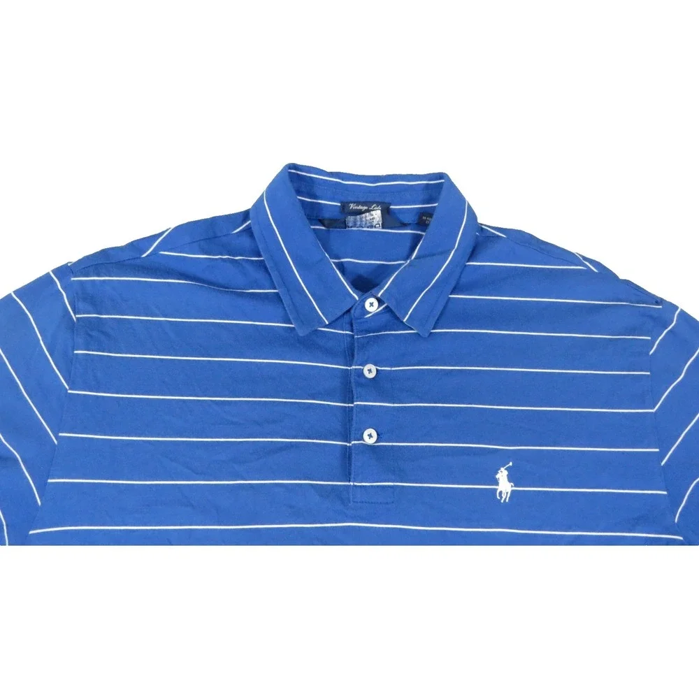Polo Golf Ralph Lauren Shirt Vintage Lisle Striped Pima Cotton Mens Blue White L